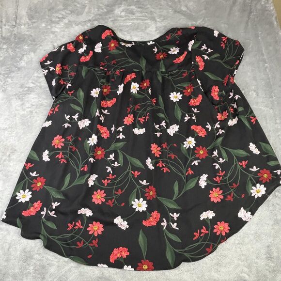 Torrid Blouse Womens 5X Black Floral Split Neck Short Sleeve Tunic Plus Boho - Picture 11 of 13